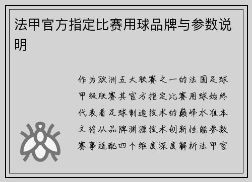 法甲官方指定比赛用球品牌与参数说明