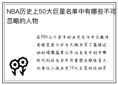 NBA历史上50大巨星名单中有哪些不可忽略的人物