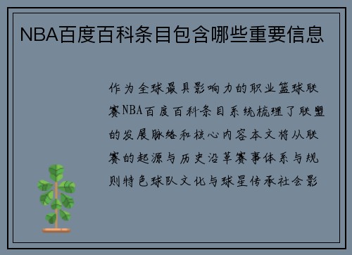 NBA百度百科条目包含哪些重要信息